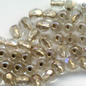 Fire Polish Faceted Round - 4mm - Crystal AB / Gold Lined (strand)