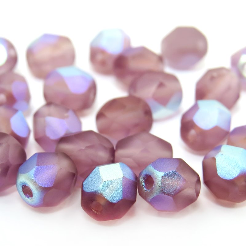 Fire Polish Faceted Round - 6mm - Light Amethyst AB Matte (25)