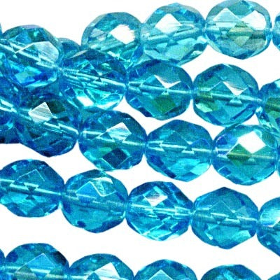 Fire Polish Faceted Round - 8mm - Aqua AB (25)