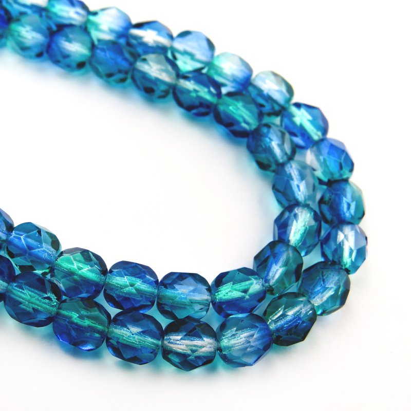 Fire Polish Faceted Round - 6mm - Sapphires n Emeralds (25)