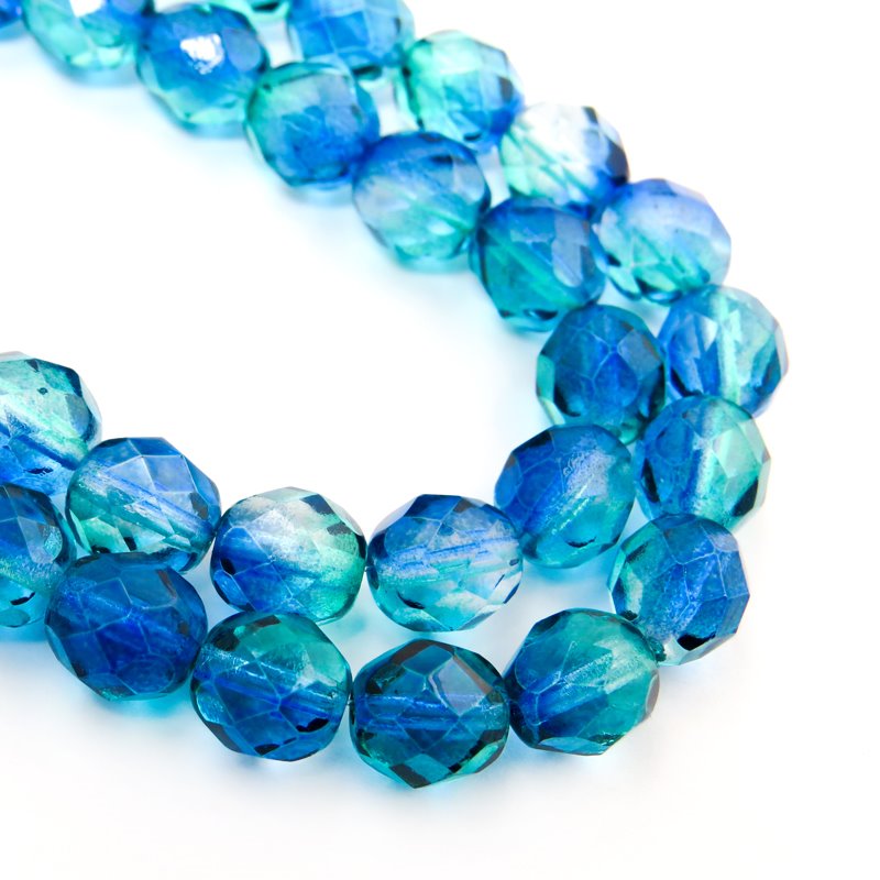 Fire Polish Faceted Round - 8mm - Sapphires n Emeralds (strand)