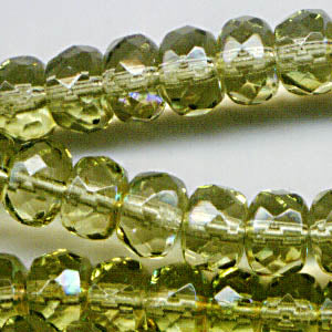 Fire Polish - 7mm - Faceted Donut Rondelles - Olivine AB (Strand 25)