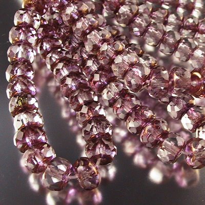 Fire Polish - 7mm - Faceted Donut - Crystal Pink Gold (Strand 25)