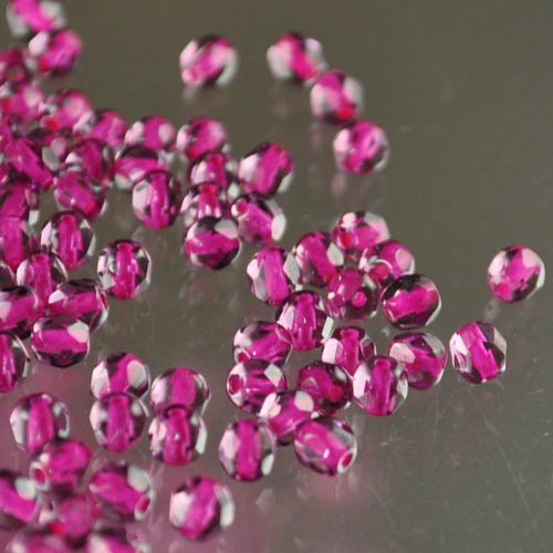 Fire Polish Faceted Round - 4mm - Colour Lined Amethyst/Pink (strand)