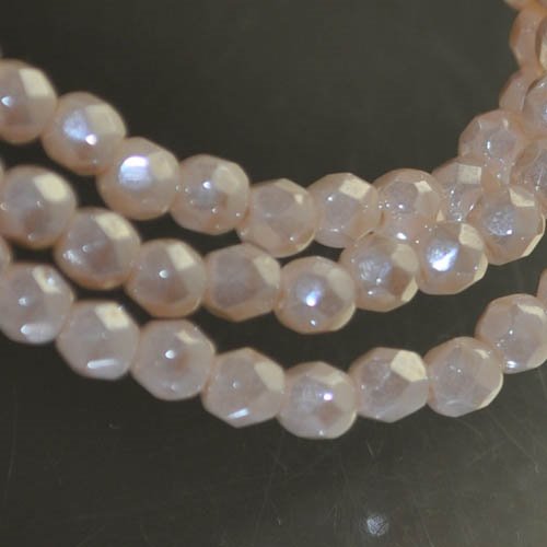 Fire Polish Faceted Round - 4mm - Pale Pink Silk Lustre (Pack)