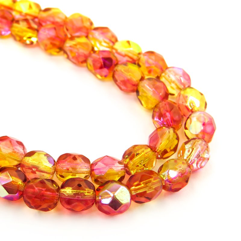 Fire Polish Faceted Round - 6mm - Apples n Oranges AB (strand)