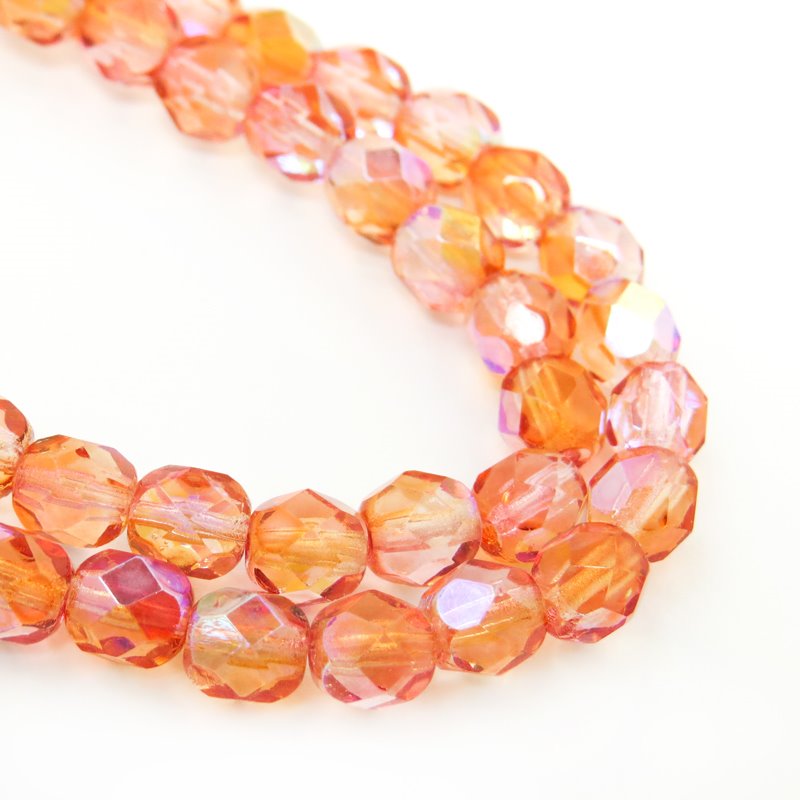 Fire Polish Faceted Round - 6mm - Mandarine Rose AB (strand)