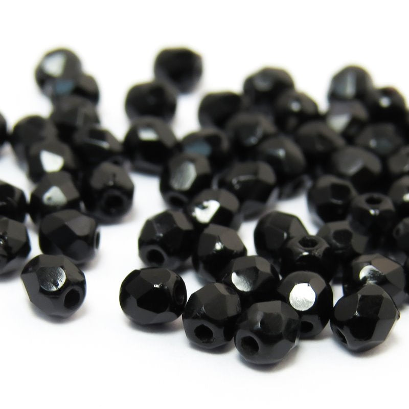 Fire Polish Faceted Round - 3mm - Jet (50)