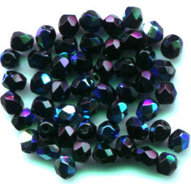 Fire Polish Faceted Round - 4mm - Jet AB (50)