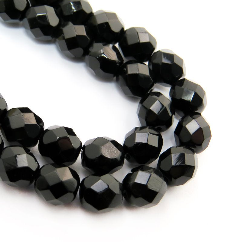 Fire Polish Faceted Round - 8mm - Jet (strand)