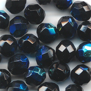 Fire Polish Faceted Round - 8mm - Jet AB (25)