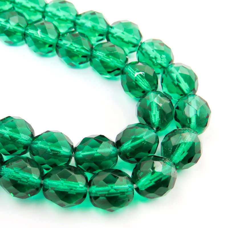 Fire Polish Faceted Round - 10mm - Emerald (25)