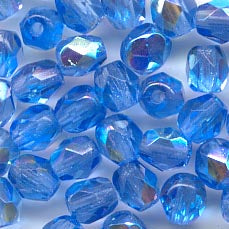 Fire Polish Faceted Round - 4mm - Sapphire AB (50)