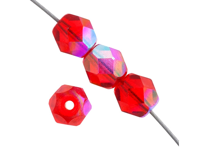 Fire Polish Faceted Round - 6mm - Siam Ruby AB (strand)