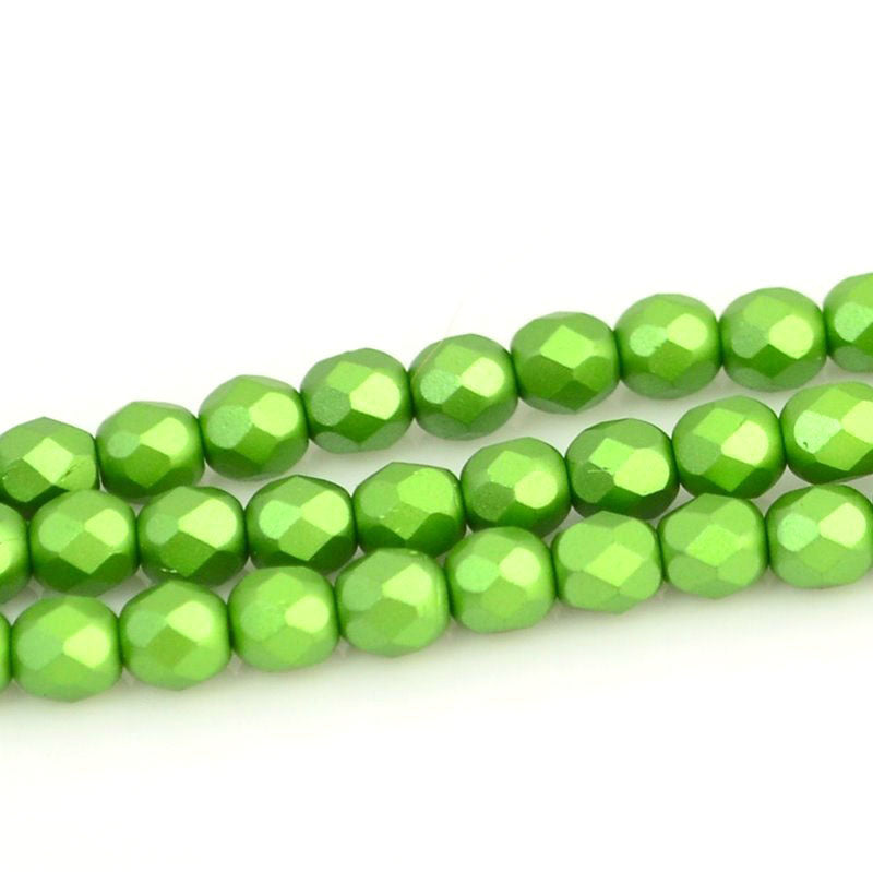 Fire Polish Faceted Round - 4mm - Pearl Pastel Sage Green (strand 45)