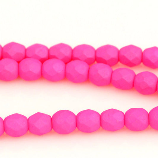 Fire Polish Faceted Round - 4mm - Silk Matte Magenta (strand 45)