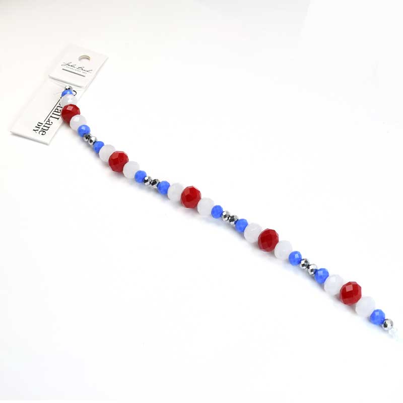 Crystal Lane Designer Strands - Faceted Rondelles - Red White Blue Mix (7in Str