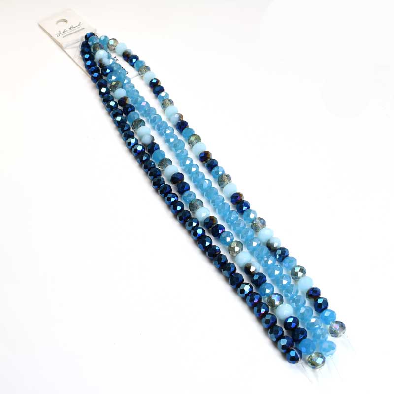 Crystal Lane Designer Strands - Faceted Rondelle Donuts - Mixed Blues (4strand)
