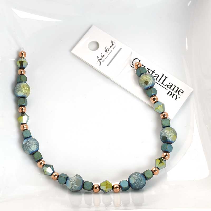 Crystal Lane Designer Strands - Windowed Rounds - Metallic Iris Green and Gold