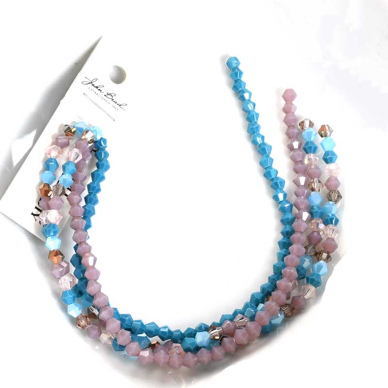 Crystal Lane Designer Strands - Faceted Bicones - Plum and Turquoise Mix (4Stran