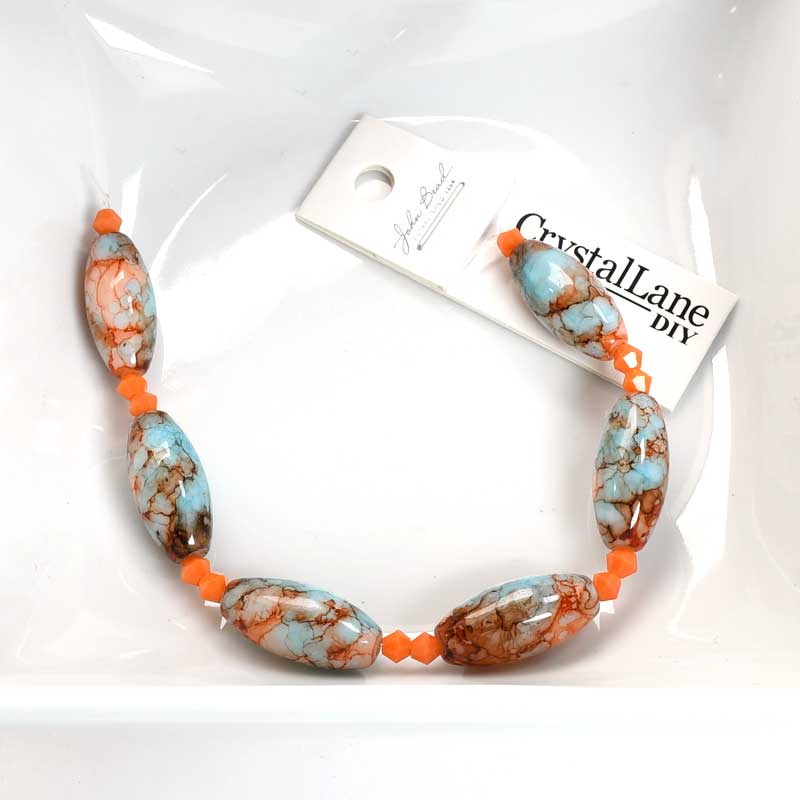 Crystal Lane Designer Strands - Olive Barrel - Marbled Orange (7in Strand)