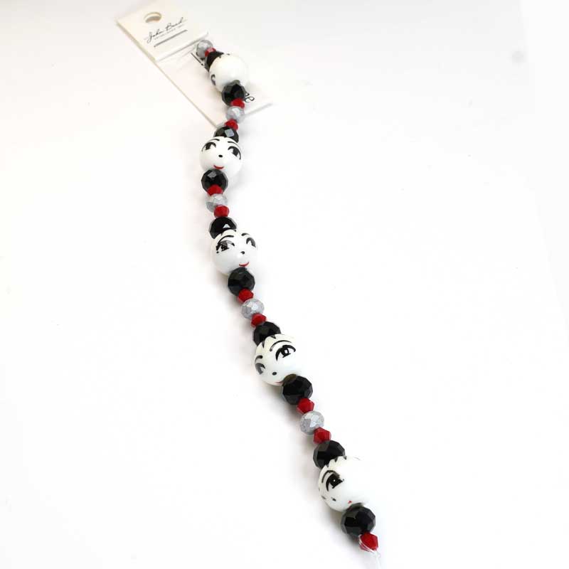 Crystal Lane Designer Strands - Ceramic Face and Facets - Black and White (7in