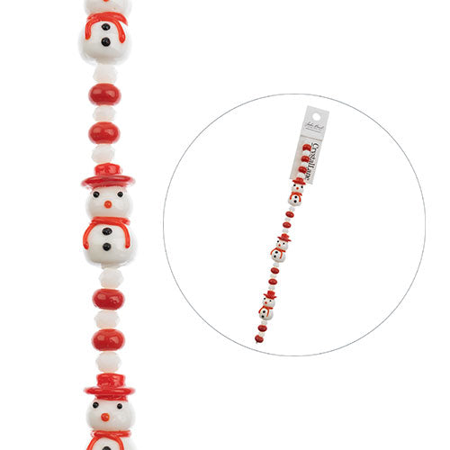 Crystal Lane Designer Holiday Strands - Snowman with Beads - Red and White (7in