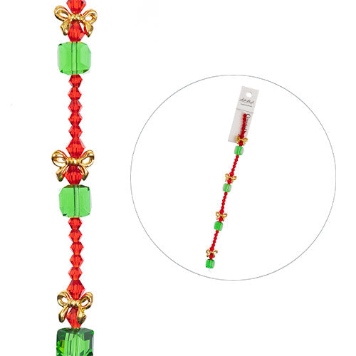 Crystal Lane Designer Holiday Strands - Gift Stack with Beads - Green Red (7in S
