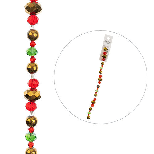 Crystal Lane Designer Holiday Strands - Mixed Shapes - Gold Red Green (7in Stran