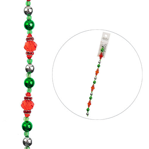 Crystal Lane Designer Holiday Strands - Mixed Shapes - Red Green Silver (7in Str