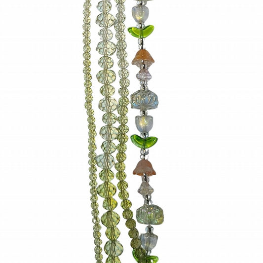 Tulips Flowers Faceted Rondelles - Crystal Green Ombre (4x7in Strand)