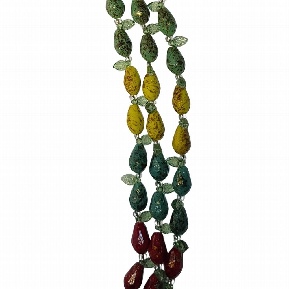 Faceted Pear Drops and Leaves - Red Green Yellow (7in Strand)