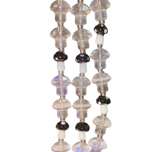 Mushrooms and Mushrooms - Crystal and Spotted Black (7in Strand)