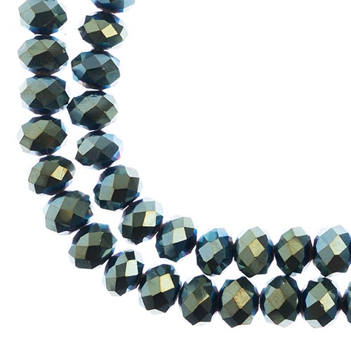 Crystal Lane(tm) Faceted Donut Rondelle - 8x10mm - Opaque Green Iris (strand)