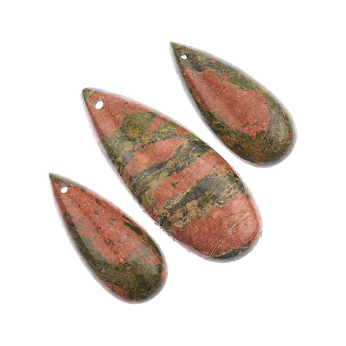 Earths Jewels Stone Pendant - 35-50mm Teardrop - Unakite (3 pcs)