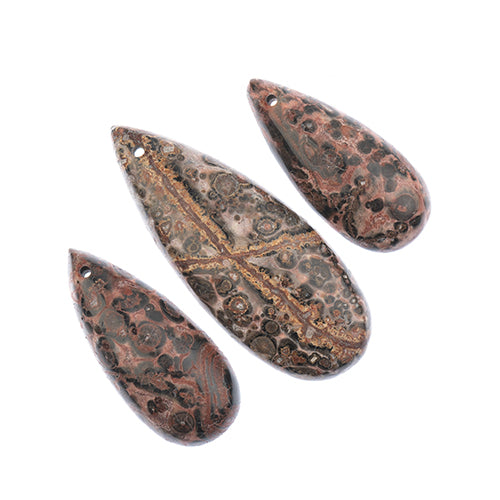 Earths Jewels Stone Pendant - 35-50mm Teardrop - Leopard Jasper (3 pcs)
