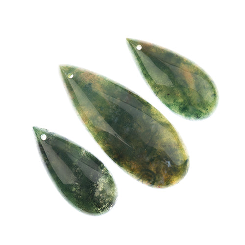 Earths Jewels Stone Pendant - 35-50mm Teardrop - Moss Agate (3 pcs)