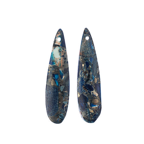 Earths Jewels Stone Pendant - 46mm Teardrop - Impression Jasper Blue (2 pcs)