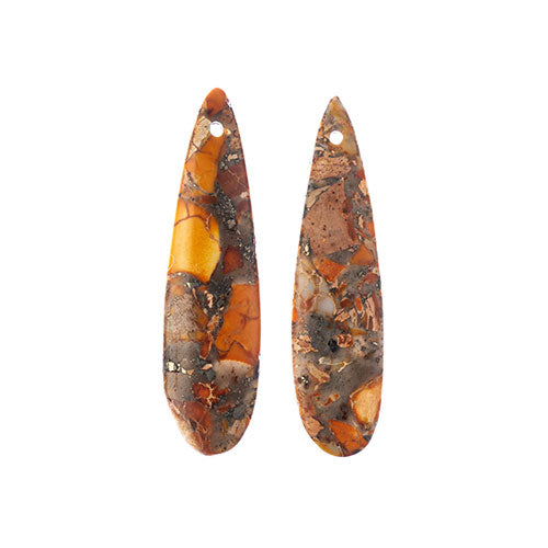 Earths Jewels Stone Pendant - 46mm Teardrop - Impression Jasper Orange (2 pcs)