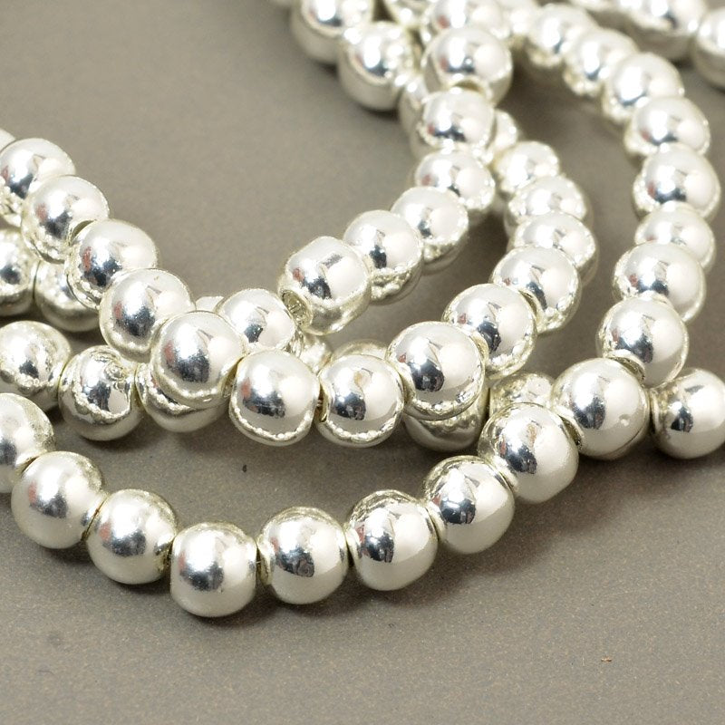 Glass Beads Round - 4mm - Silver (strand)