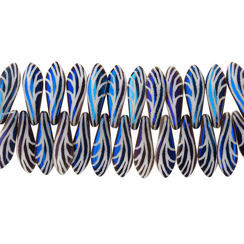 Dagger Beads - 16mm Laser Etched - Jet AB with White Wing Pattern (strand)
