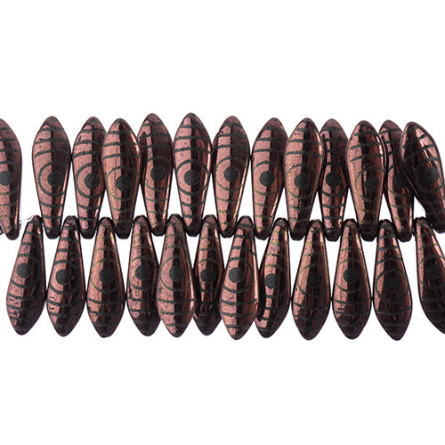 Dagger Beads - 16mm Laser Etched - Copper with Brown Circle Pattern (strand)