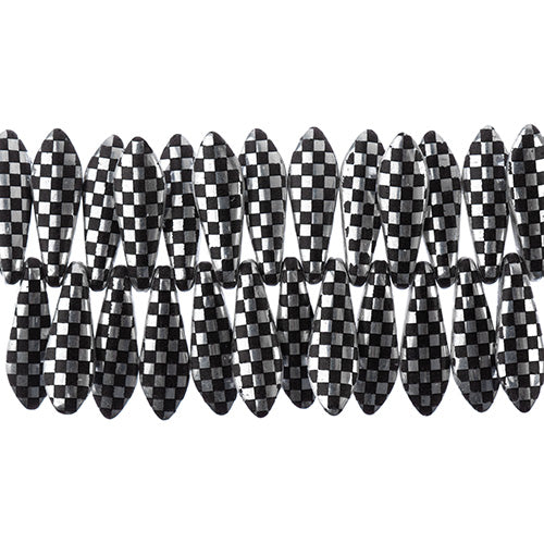 Dagger Beads - 16mm Laser Etched - Silver with Black Checker Pattern (strand)