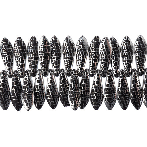 Dagger Beads - 16mm Laser Etched - Silver with Black Snake Pattern (strand)