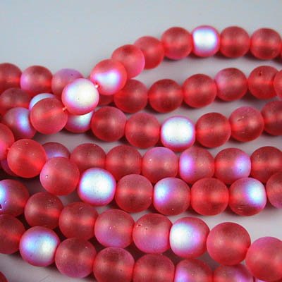 Glass Beads Round - 6mm - Siam Ruby Matte AB (strand)