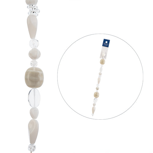 Czech Glass Beads - Assorted Shapes and Sizes - Snow and Ice (7in Strand)