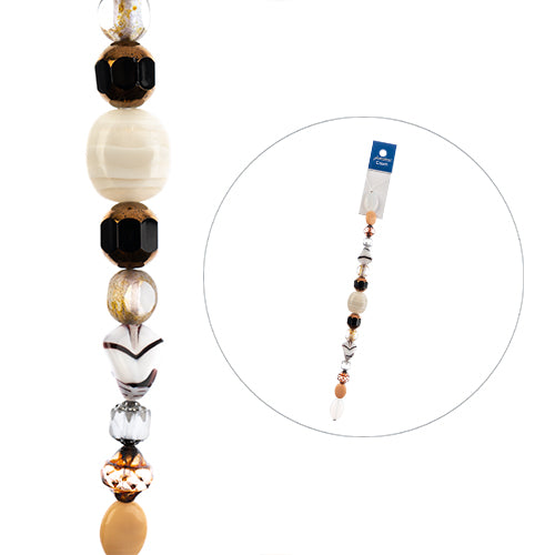 Czech Glass Beads - Assorted Shapes and Sizes - Vanilla Swirl (7in Strand)