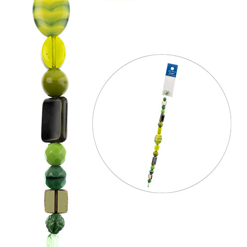 Czech Glass Beads - Assorted Shapes and Sizes - Eucalyptus (7in Strand)