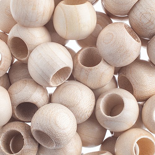 Large Hole Wood Beads - 12x9.8mm Round - Natural (250)