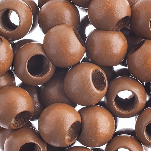 Large Hole Wood Beads - 12x9.8mm Round - Coffee (250)